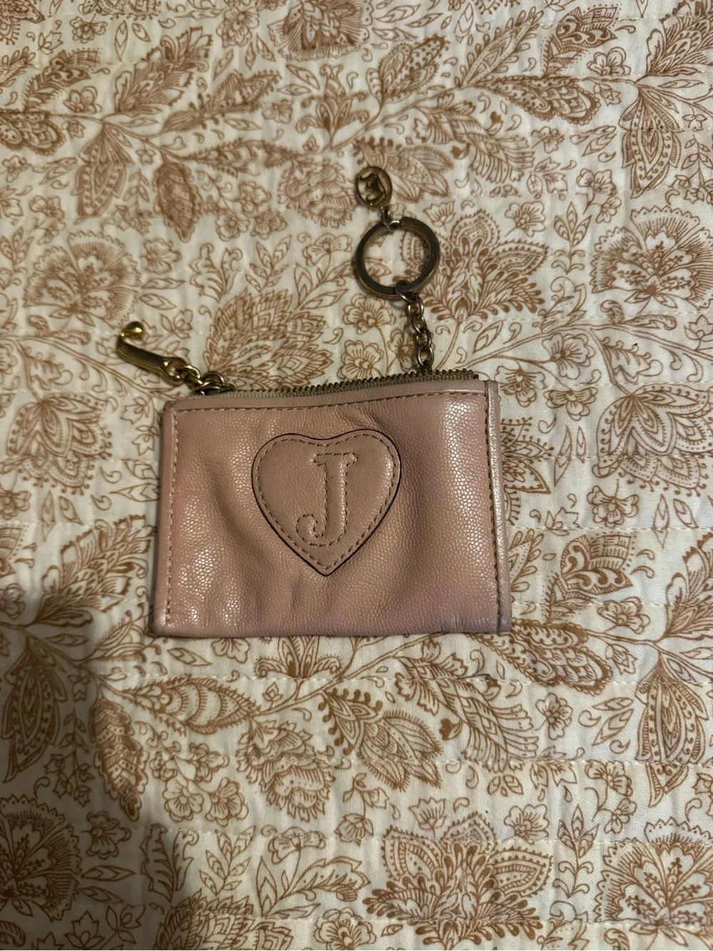 Juicy Couture Blush Pink Leather Card Holder with Gold Crown Charm